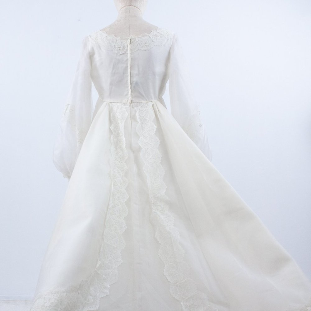 Wedding Dress Vintage 70s 6 Boho Long Sleeve Full Princess Bridal Gown Ivory - Picture 7 of 14